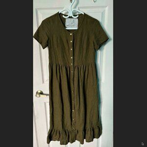 notPERFECTLINEN 100% Linen Dress - Loden Green XS